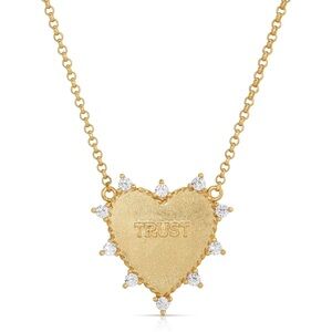Gold Heart Pendant Necklace with Trust Inscription LIKE NEW